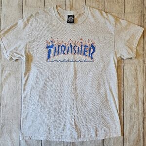 Thrasher Magazine Flames Women's Size Large T-Shirt Short Sleeve Light Gray